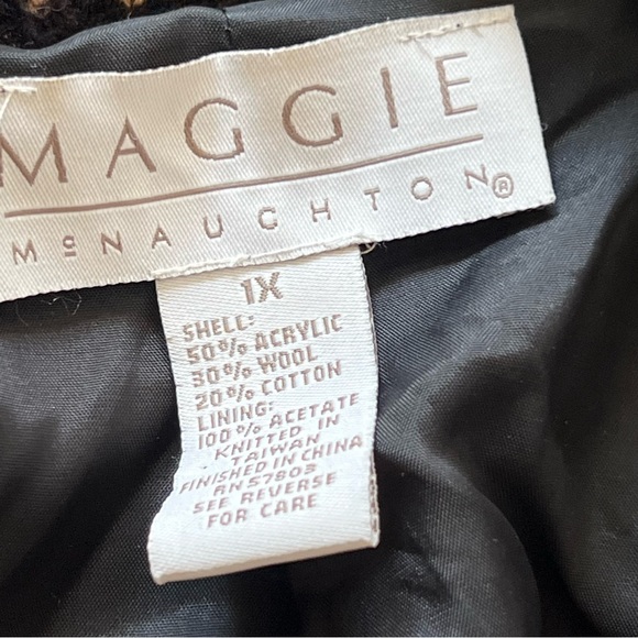 Wool Blend Knit Sweater Cardigan Women’s 1X Brown Black Chevron Lined - Picture 2 of 16